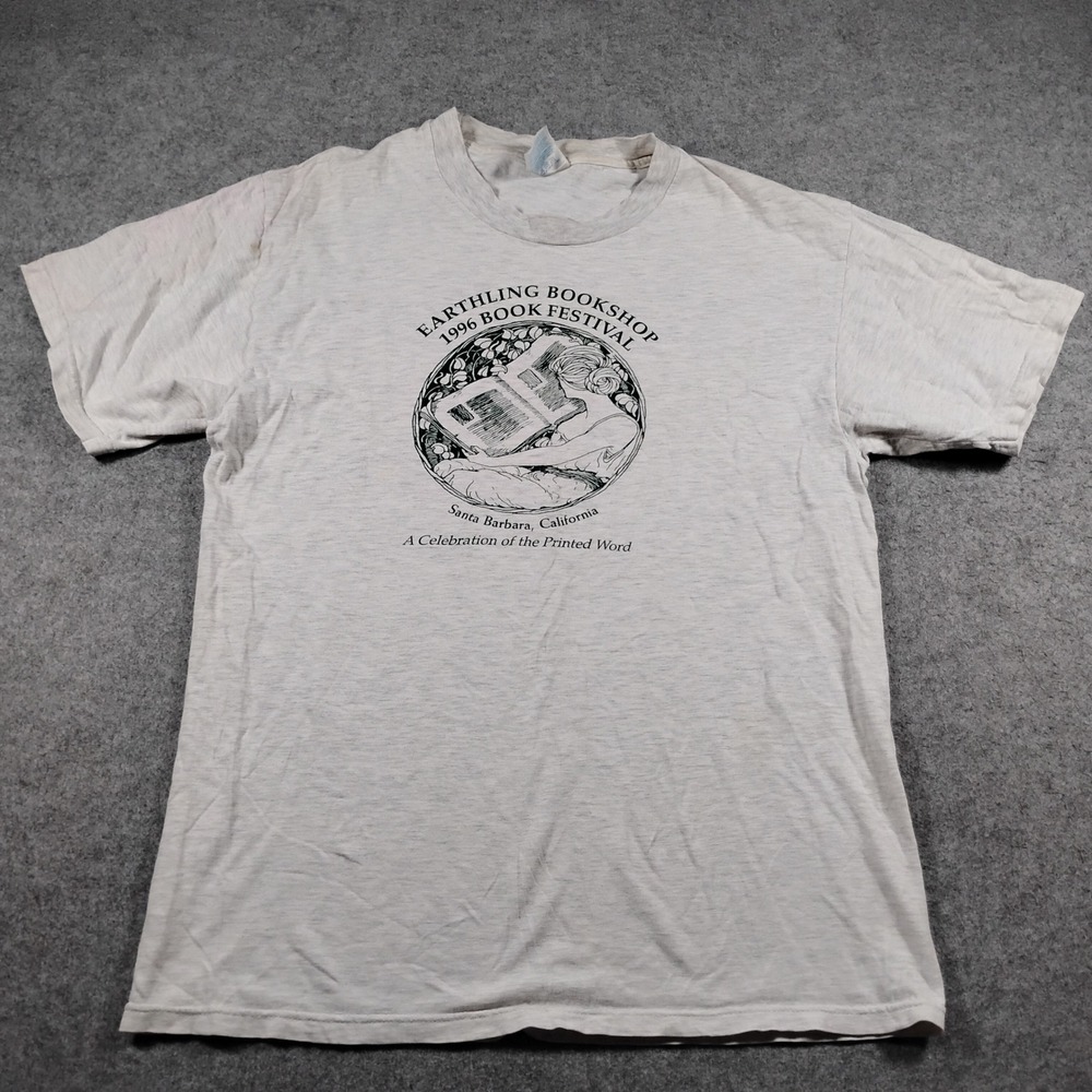 Vintage Hanes Beefy-T Men's Grey Earthling Bookshop Graphic T-Shirt Size L